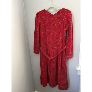 LANZ Originals, Vintage Red Paisley Pleated Dress,  Long Sleeve Cottagecore Sz10